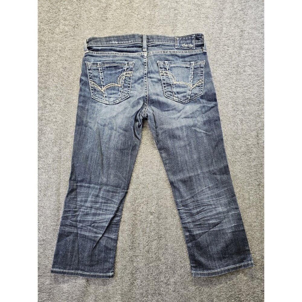 Big Star Sweet Crop Jeans Womens Size 26 L20 Dark Wash Whiskered Thick Stitch